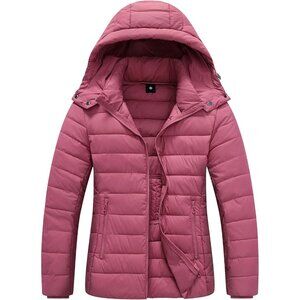 Women's Rose Red Puffer Quilted Jacket Coat Short Down Winter Warm Waterproof